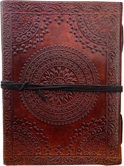 DOUBLE DRAGON Blank Page BOOK Handcrafted Leather Writing Unlined 5 X 7 JOURNAL (Brown Golden Corner)