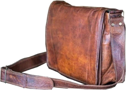 18 Inch Leather Full Flap Messenger Handmade Bag Laptop Bag Satchel Bag Padded Messenger Bag School Brown (Brown)