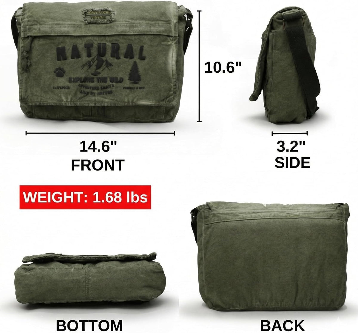 Oiled Canvas Messenger Bag – Waxed Cotton Crossbody Shoulder Bag for 15.6” Laptop
