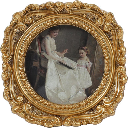Small Vintage 3X3 round Picture Frame Mini Antique Ornate Circle Photo Frame New