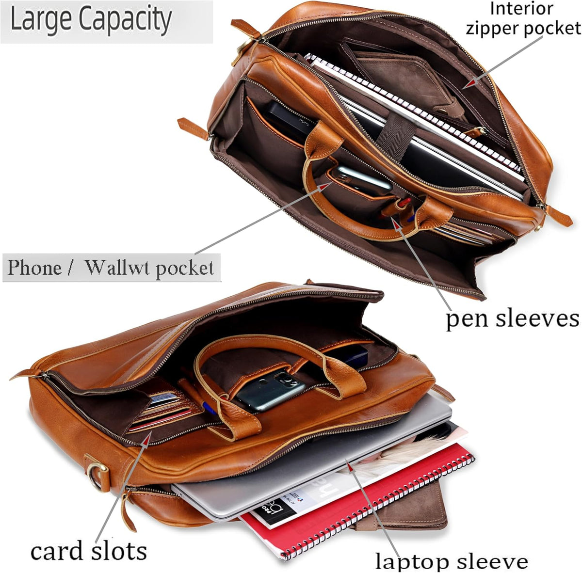 Leather Briefcase Bag for Men Leather Laptop Bags for Men and Women Travel Messenger Bag