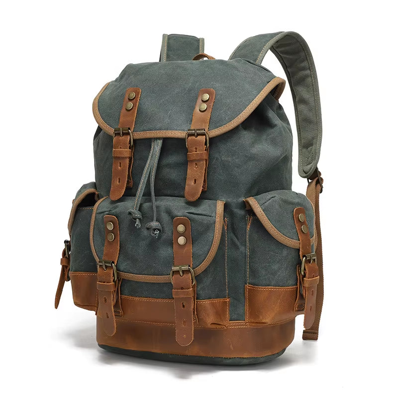 Vintage Canvas Backpacks for Men Laptop Daypacks Waterproof Rucksacks Large Waxed Mountaineering Travel Pack Vintage Backpack