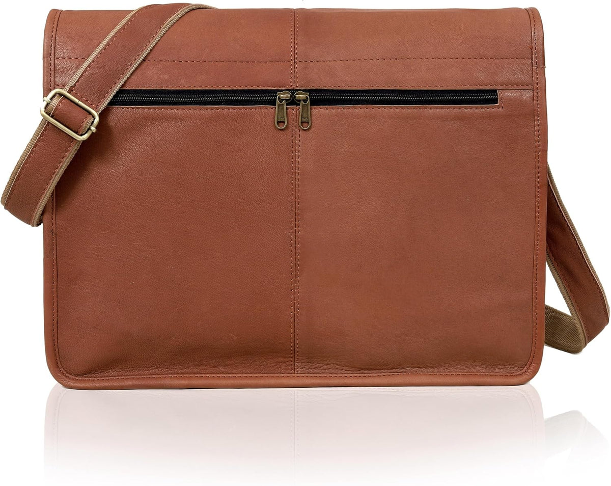 18 Inch Leather Full Flap Messenger Handmade Bag Laptop Bag Satchel Bag Padded Messenger Bag School Brown (Brown)