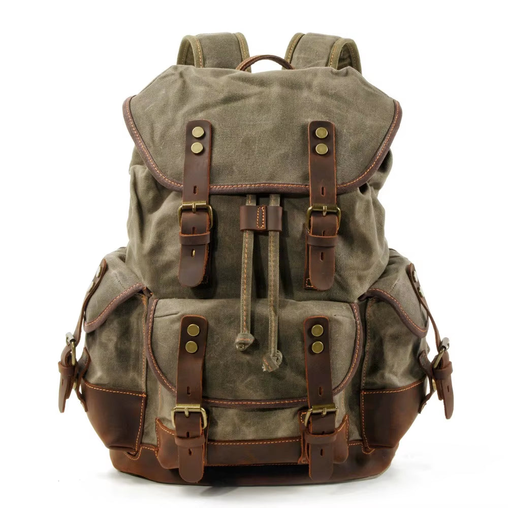 Vintage Canvas Backpacks for Men Laptop Daypacks Waterproof Rucksacks Large Waxed Mountaineering Travel Pack Vintage Backpack