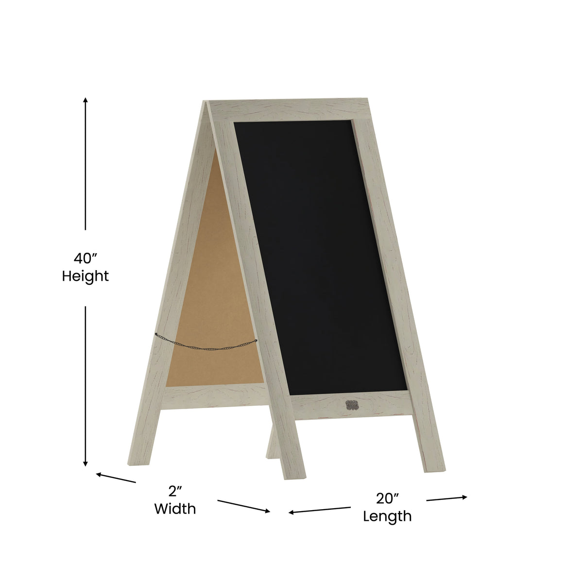 Canterbury Collection 20" X 40" Solid White Rustic Magnetic A-Frame Chalkboard