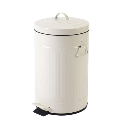 White Trash Can with Lid, Bathroom Bedroom Waste Basket Soft Close, Small White Garbage Can, Retro Vintage Home Office Trash Can, 12 Liter/3 Gallon, Glossy Cream White