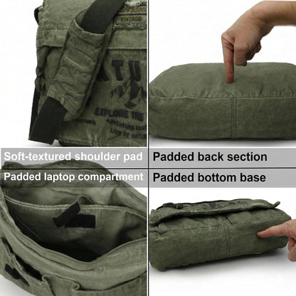 Oiled Canvas Messenger Bag – Waxed Cotton Crossbody Shoulder Bag for 15.6” Laptop