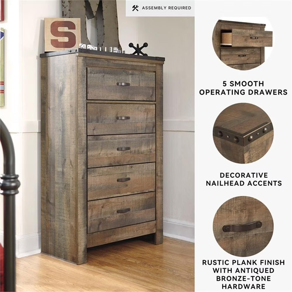 Signature Design by Ashley Trinell 5 Drawer Wood Chest in Brown