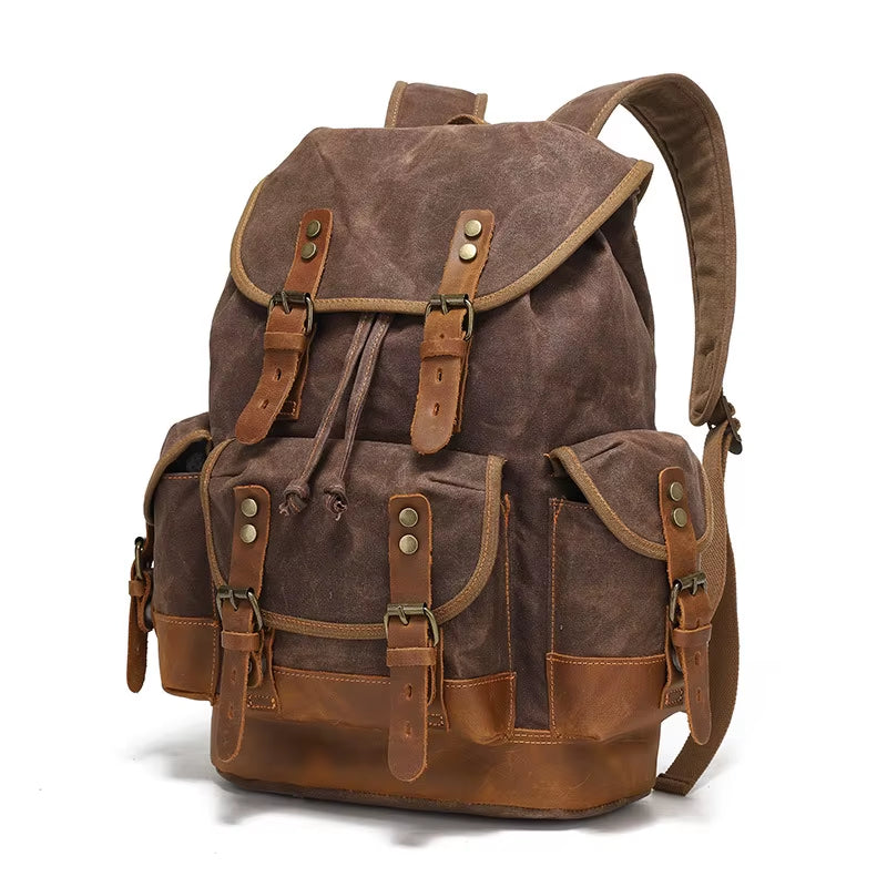 Vintage Canvas Backpacks for Men Laptop Daypacks Waterproof Rucksacks Large Waxed Mountaineering Travel Pack Vintage Backpack