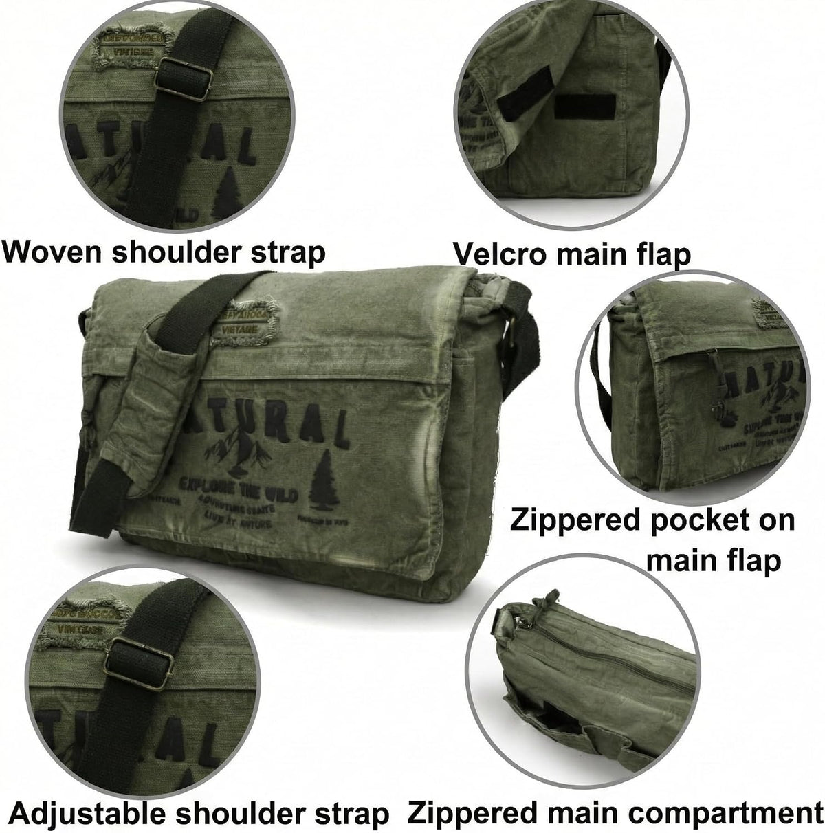 Oiled Canvas Messenger Bag – Waxed Cotton Crossbody Shoulder Bag for 15.6” Laptop