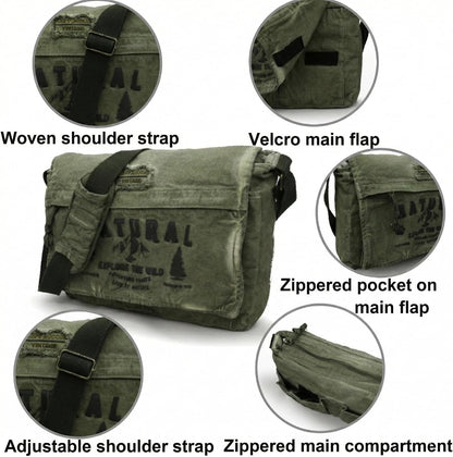Oiled Canvas Messenger Bag – Waxed Cotton Crossbody Shoulder Bag for 15.6” Laptop