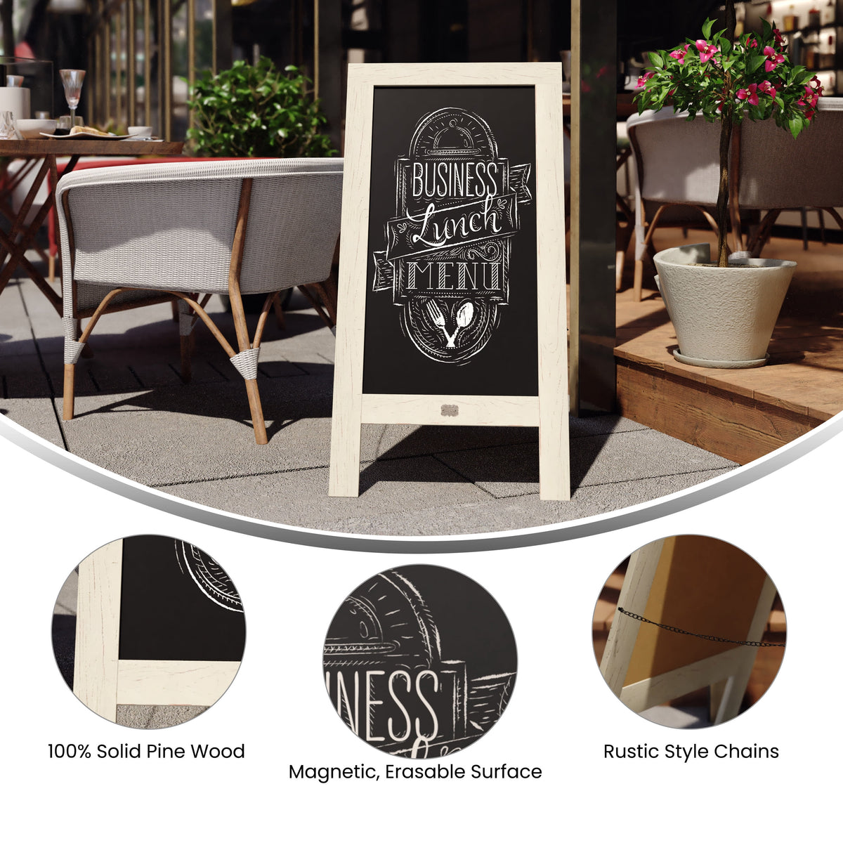 Canterbury Collection 20" X 40" Solid White Rustic Magnetic A-Frame Chalkboard