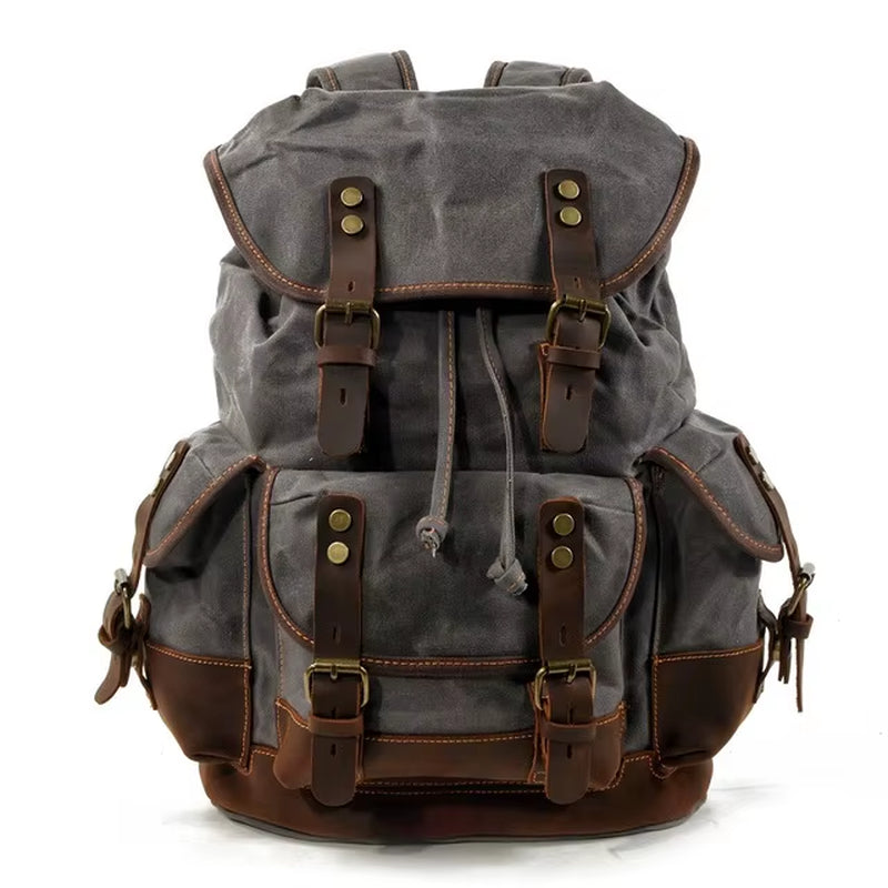 Vintage Canvas Backpacks for Men Laptop Daypacks Waterproof Rucksacks Large Waxed Mountaineering Travel Pack Vintage Backpack