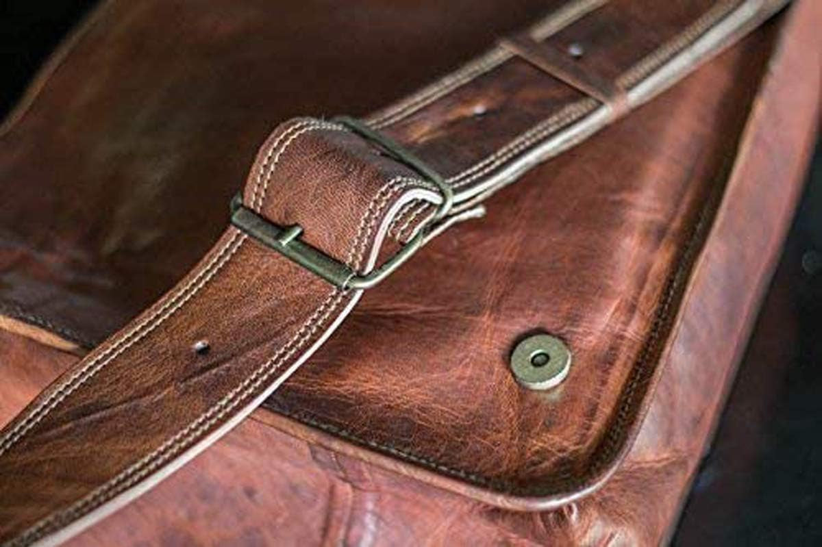 18 Inch Leather Full Flap Messenger Handmade Bag Laptop Bag Satchel Bag Padded Messenger Bag School Brown (Brown)