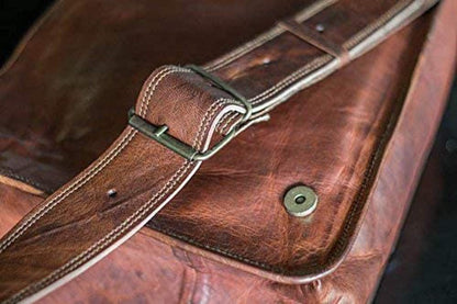 18 Inch Leather Full Flap Messenger Handmade Bag Laptop Bag Satchel Bag Padded Messenger Bag School Brown (Brown)